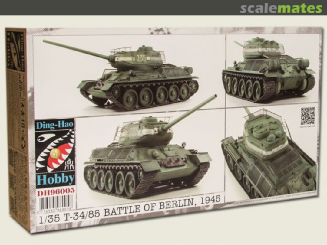 Boxart T-34/85 Battle of Berlin 1945 w/ Bedspring Armor DH96005 Ding-Hao Hobby