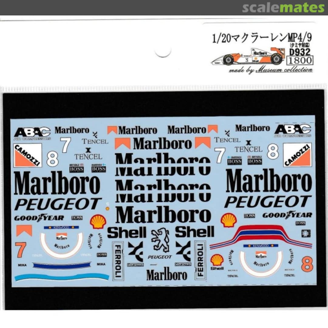 Boxart McLaren MP4/9 decals for Tamiya MP4/8 D932 Museum collection