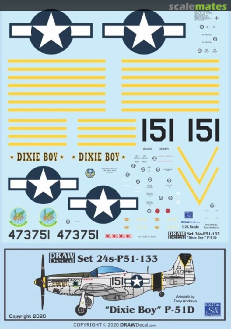 Boxart “Dixie Boy” P-51D 24-P51-133 Draw Decal