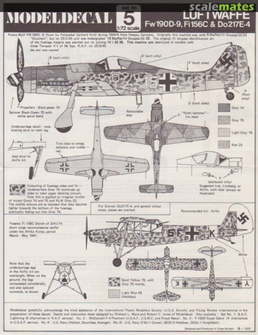 Contents Luftwaffe: Fw190D-9, Fi156C & Do217E-4 5 Modeldecal