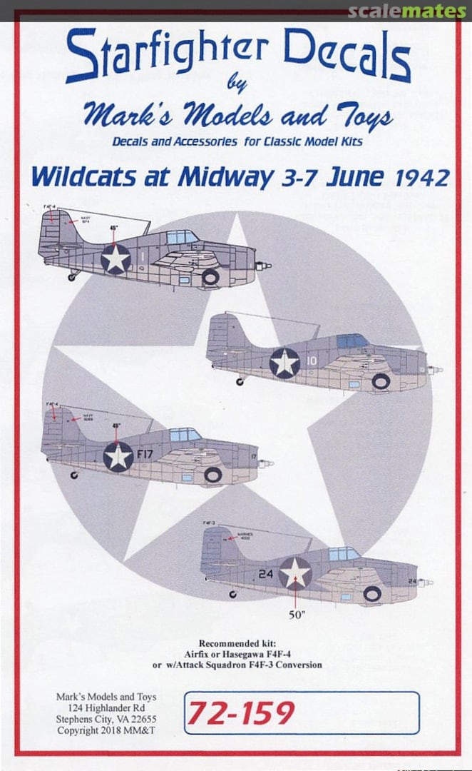 Boxart Wildcats at Midway June 1942 72-159 Starfighter Decals