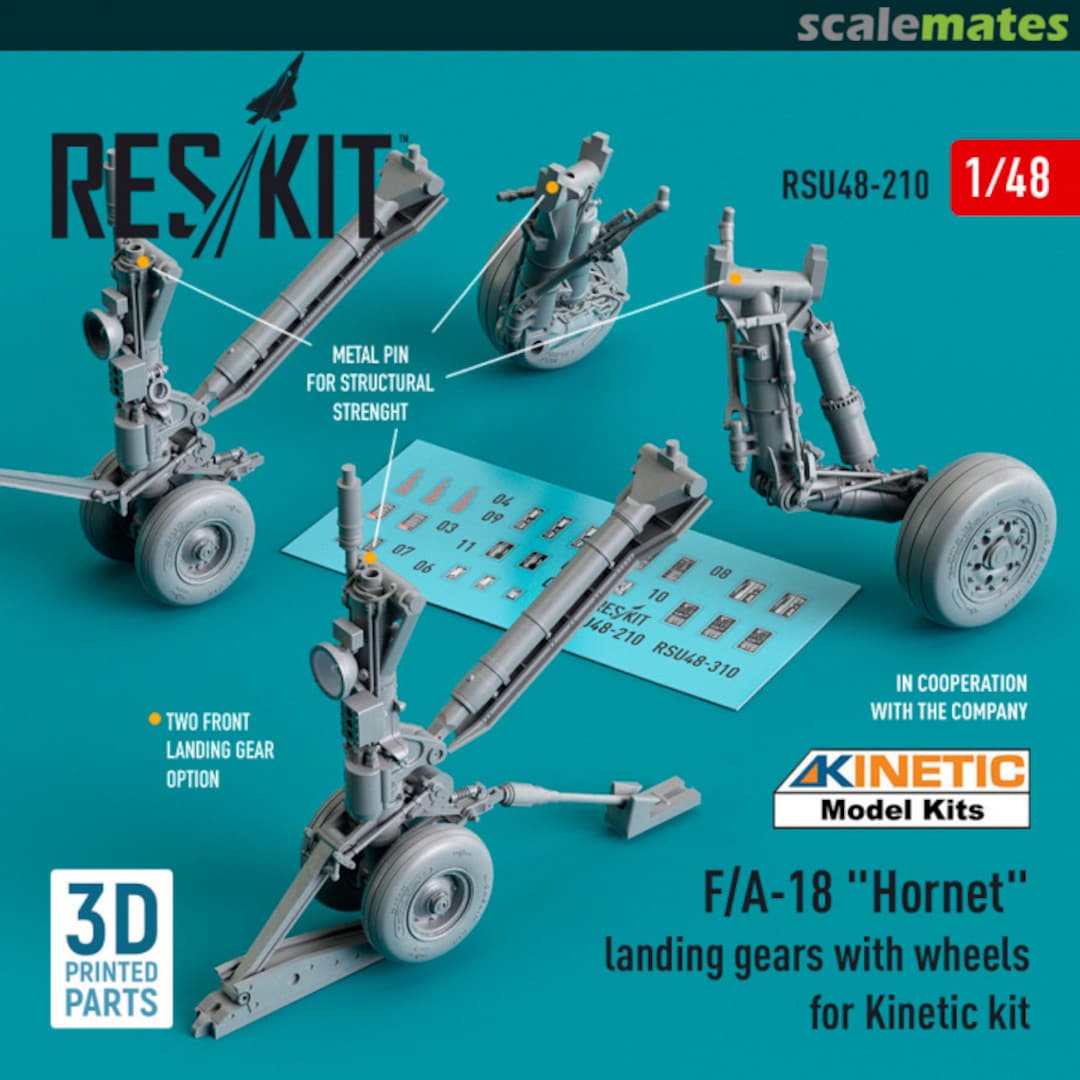 Boxart F/A-18 "Hornet" landing gears with wheels (Resin & 3D Printed) RSU48-0210 ResKit