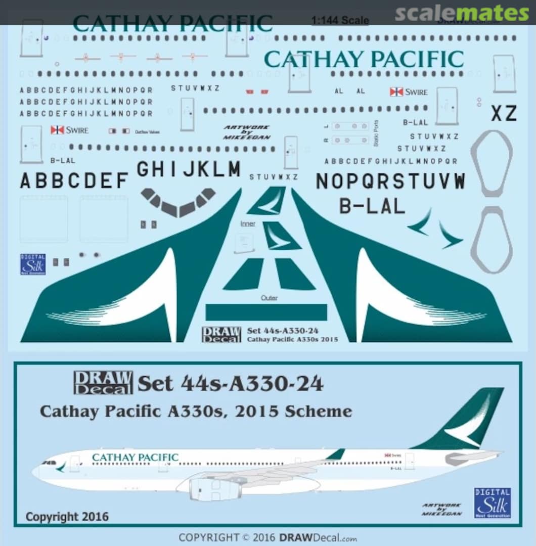 Boxart Cathay Pacific Airbus A330s, 2015 Scheme 44-A330-24 Draw Decal