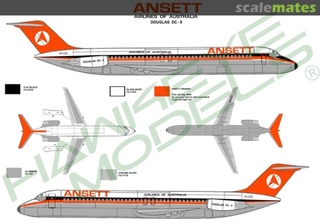 Boxart Ansett, Douglas DC-9, 1970s Red Tail Livery CDS-012 Hawkeye Models