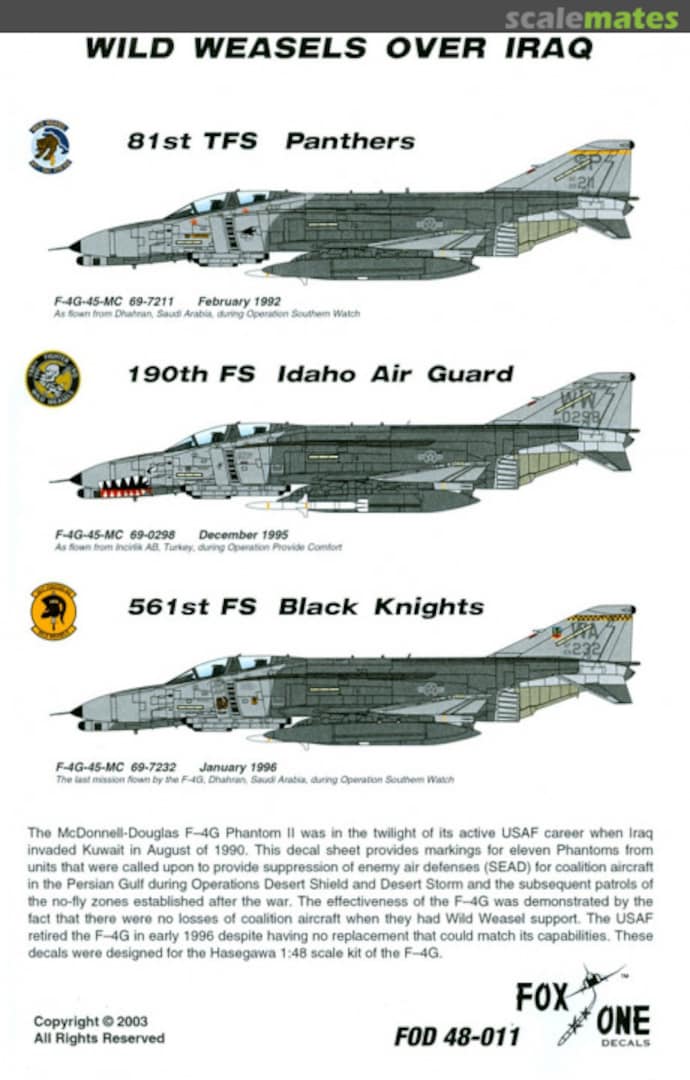 Boxart Wild Weasels Over Iraq 48-011 Fox One Decals