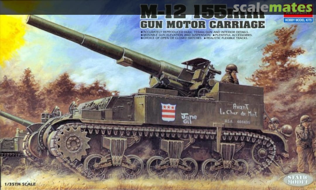 Boxart M-12 155mm Gun Motor Carriage 1394 Academy