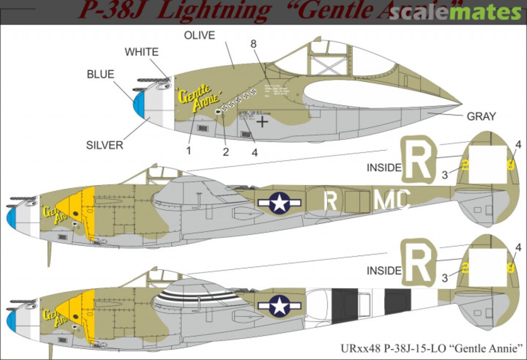 Boxart P-38J-15-LO Lightning “Gentle Annie” UR4848 UpRise Decal Serbia