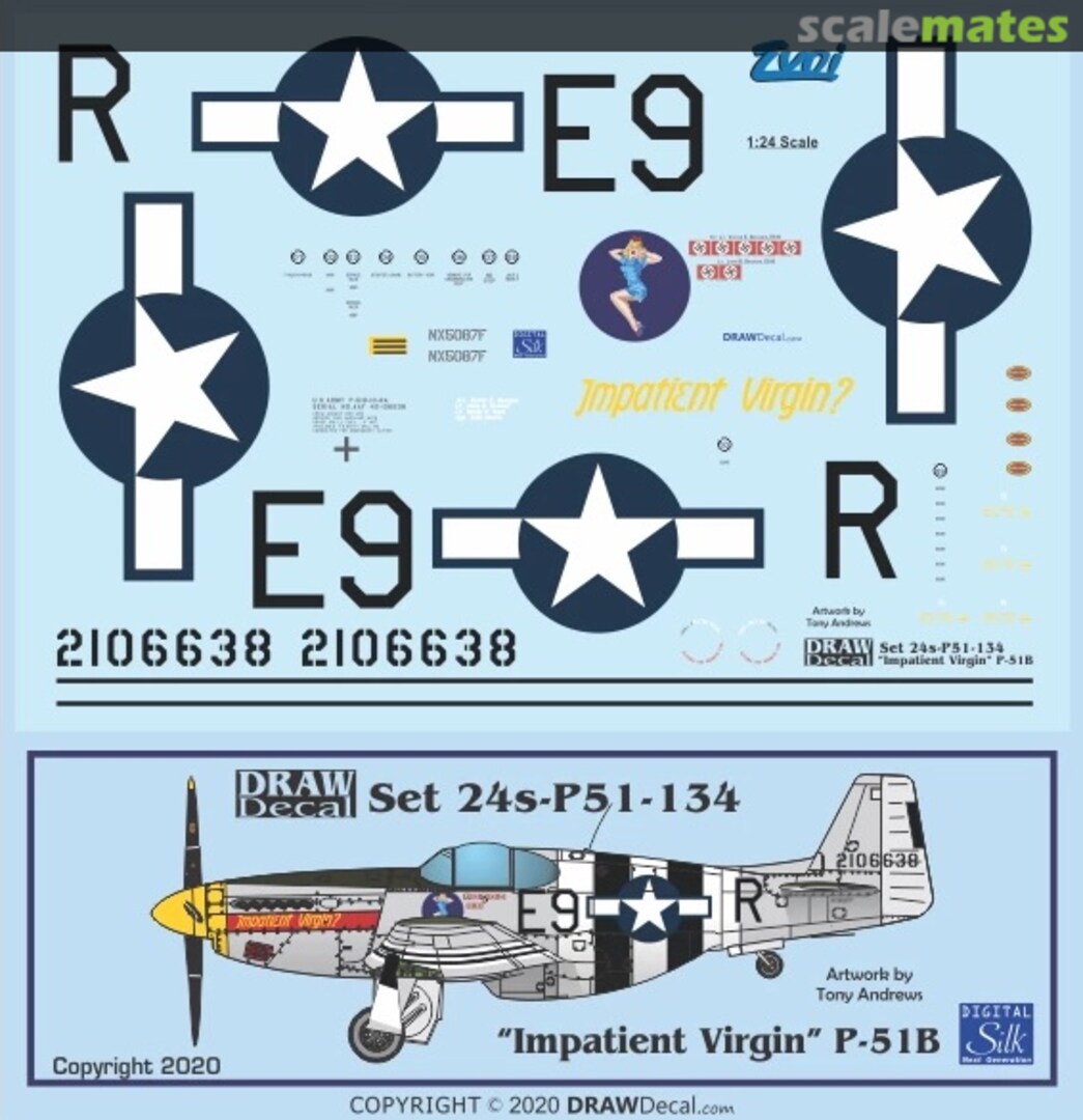 Boxart “Impatient Virgin” P-51B 24-P51-134 Draw Decal