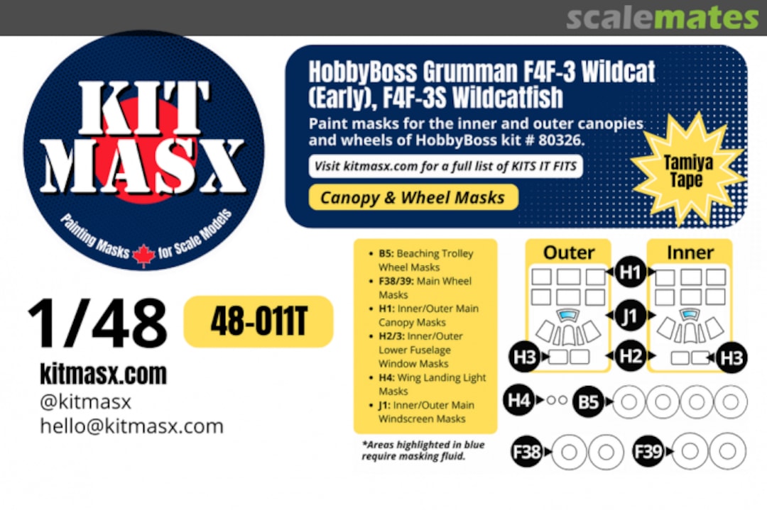 Boxart Grumman F4F-3 Wildcat (Early), F4F-3S Wildcatfish, canopy & wheel masks 48-011T Kit Masx