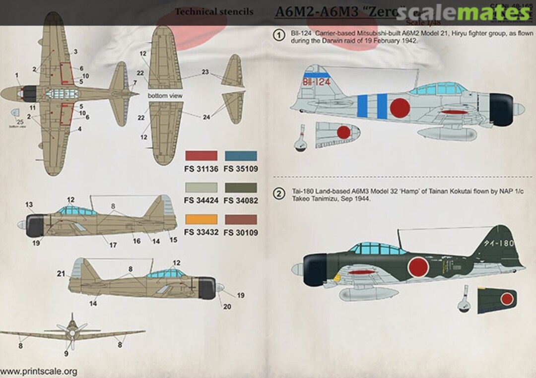 Boxart Mitsubishi A6M2/3 Zero. Part 2 48-165 Print Scale