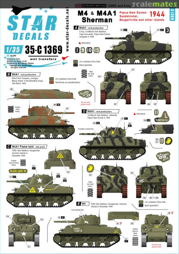 Boxart M4 and M4A1(mid) Sherman 35-C1369 Star Decals