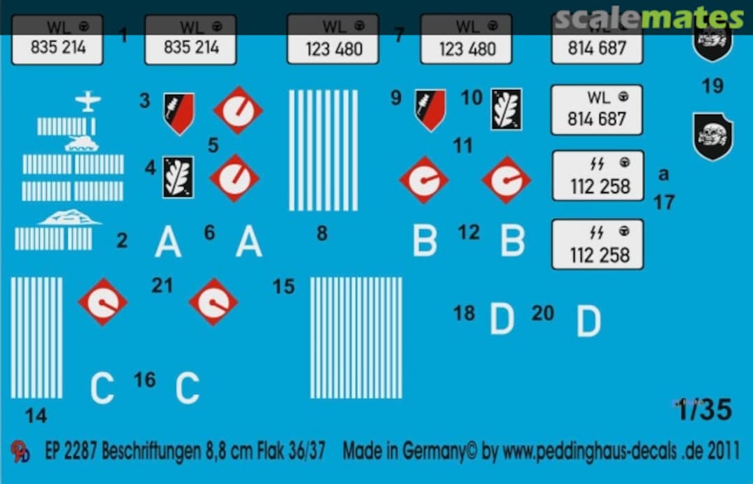 Boxart Beschriftungen 8,8cm Flak 36/37 EP 2287 Peddinghaus-Decals