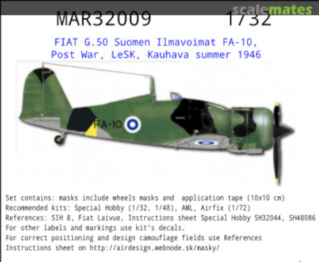 Boxart FIAT G.50 Suomen Ilmavoimat FA-10, Post War MAR32009 AIRDESIGN.SK