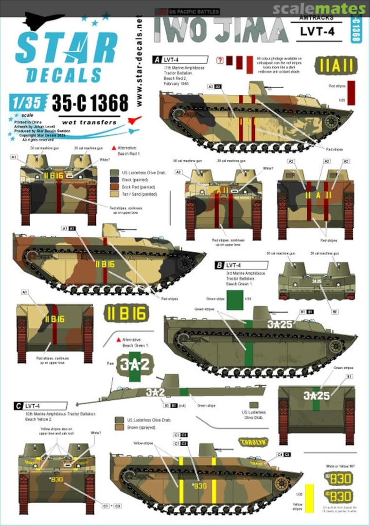 Boxart LVT-4 Amtracks 35-C1368 Star Decals