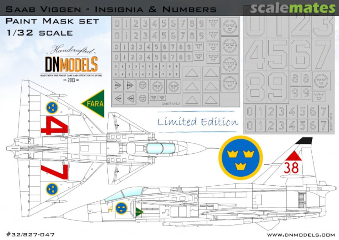 Boxart Saab Viggen Insignia & Numbers Paint Mask set 1/32 – Limited Edition 32/827-047 DN Models