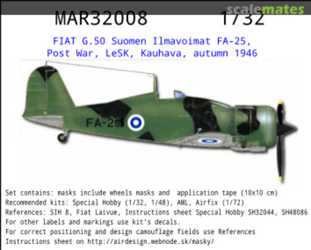 Boxart FIAT G.50 Suomen Ilmavoimat FA-25, Post War MAR32008 AIRDESIGN.SK