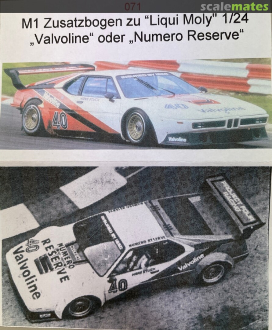 Boxart BMW M1 - LIQUI MOLY, VALVOLINE, NUMERO RESERVO 071 Michael Ortmann Autoteilversand