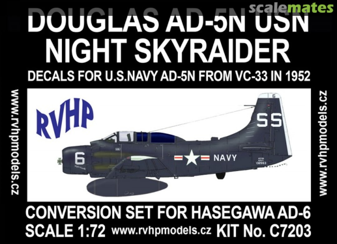 Boxart Douglas AD-5N USN Night Skyraider Resin Conversion Set w/Decal (for Hasegawa AD-6) C7203 RVHP