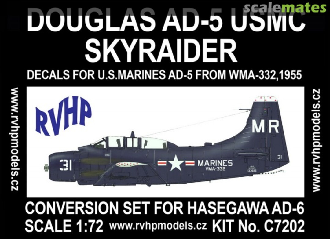 Boxart Douglas AD-5 USMC Skyraider Resin Conversion Set w/Decal (for Hasegawa AD-6) C7202 RVHP