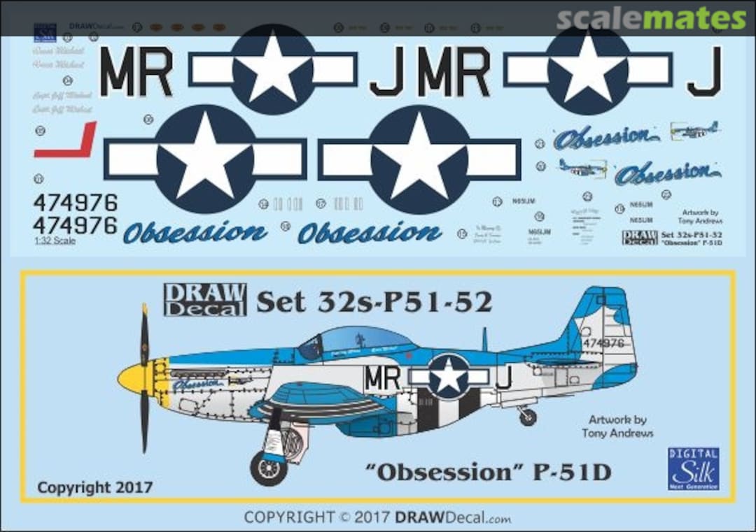 Boxart P-51D "Obsession" 32-P51-52 Draw Decal