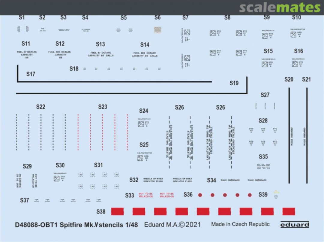 Boxart Spitfire Mk.V stencils D48088 Eduard