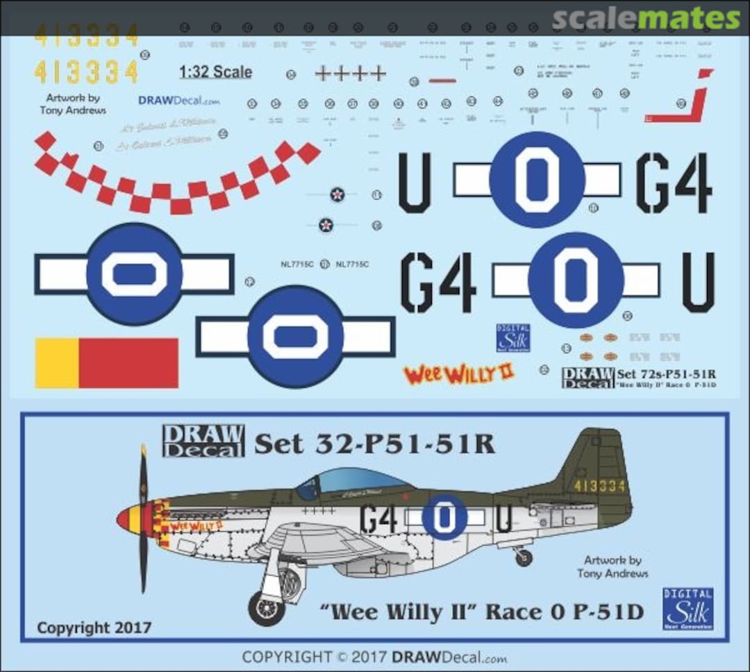 Boxart P-51D "Wee Willy II" Race 0 32-P51-51R Draw Decal