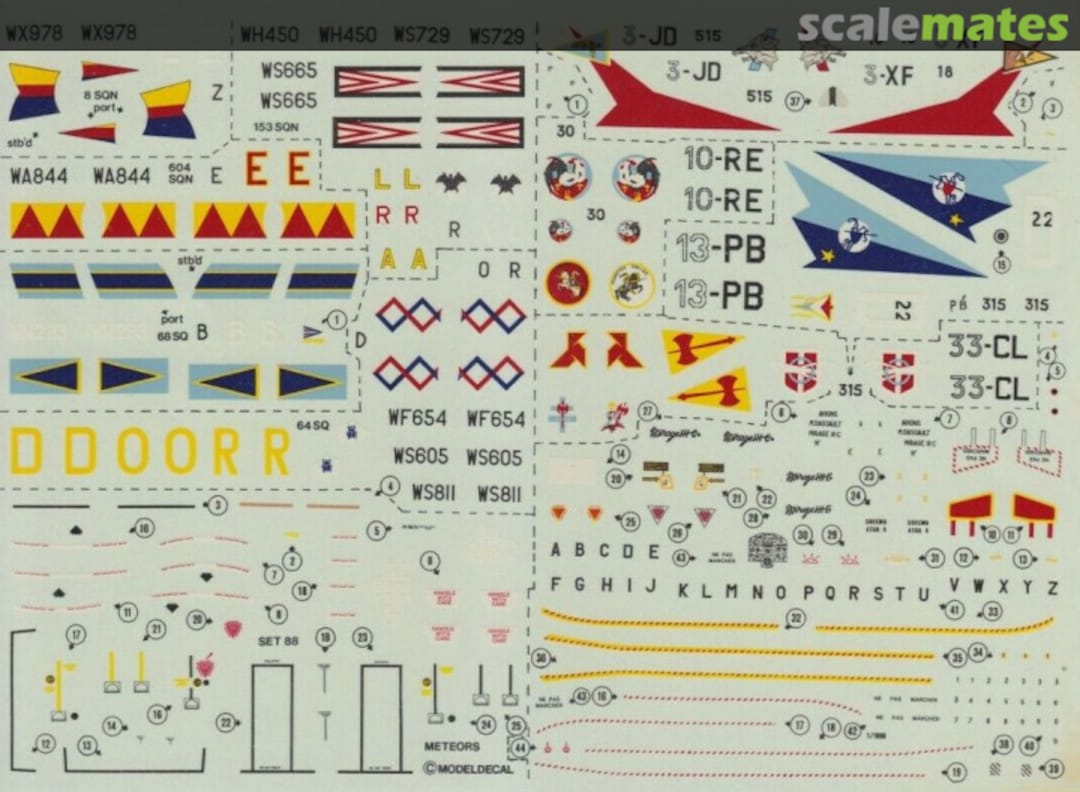 Boxart Royal Air Force Meteors: F.8, FR.9, NF.11, 12 & 14 Armée De L'Air Mirages: IIIC/E/R/5F 88 Modeldecal