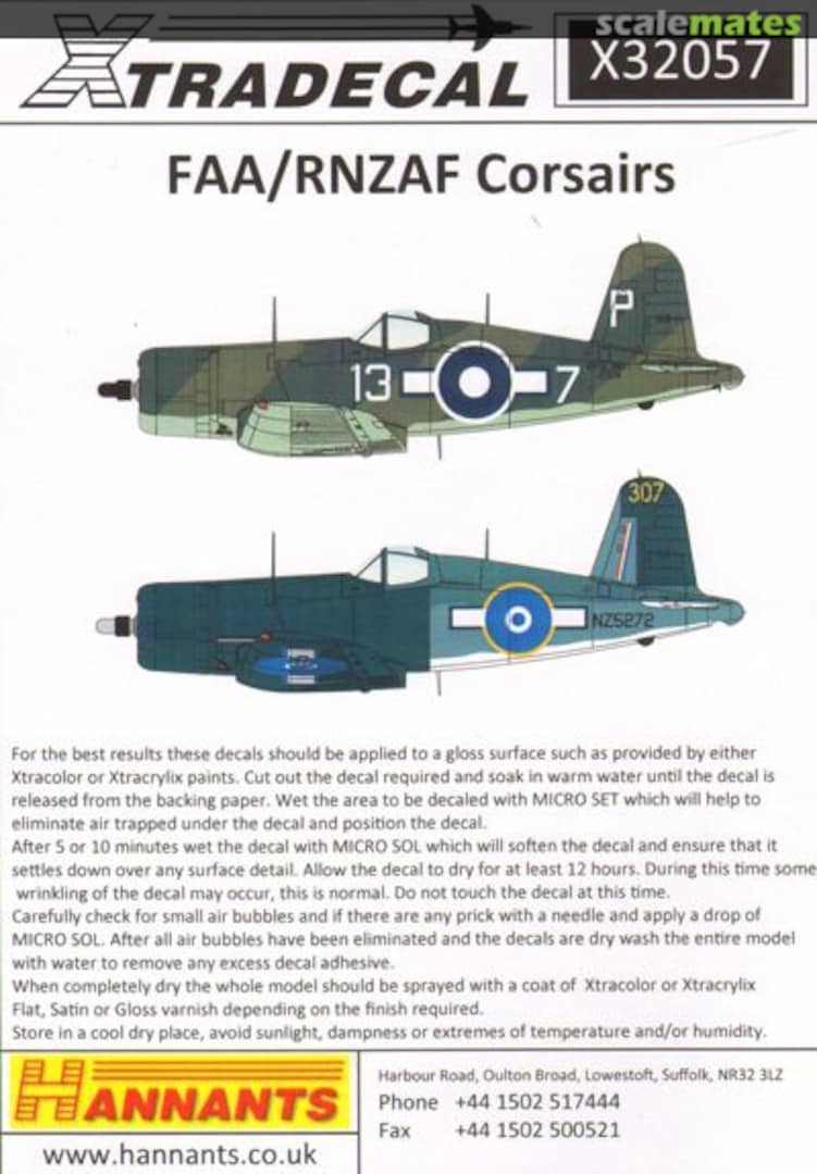 Boxart Vought F4U-1A Corsair Mk.II (4) NZ5272 and NZ5307 X32-057 Xtradecal