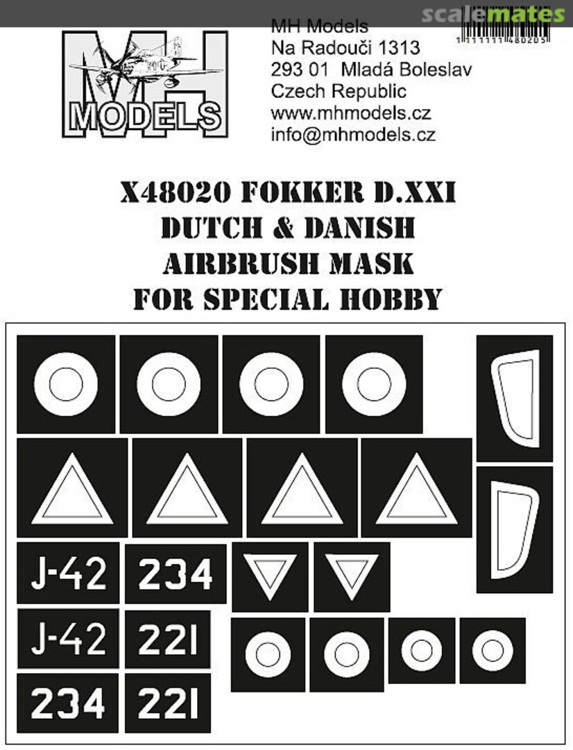 Boxart Fokker D.XXI Dutch & Danish Markings Airbrush Mask X48020 MH Models