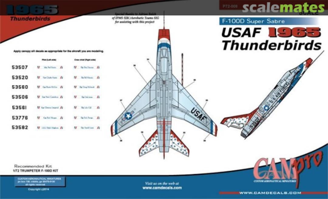 Boxart Pro Decals - F-100D Super Sabre USAF Thunderbirds 1965 P72008 CAM