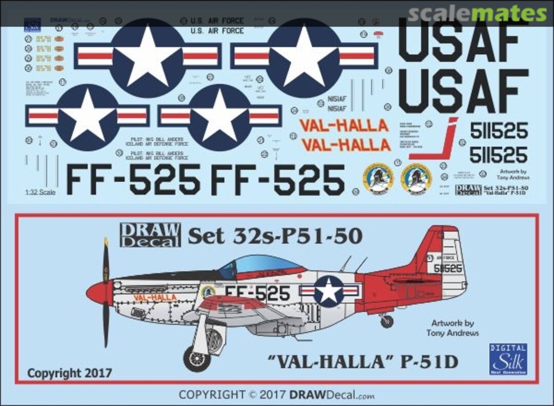 Boxart P-51D "VAL HALLA" 32-P51-50 Draw Decal