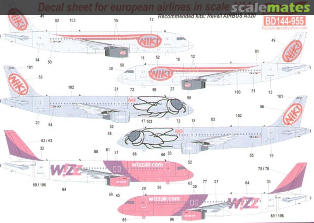 Boxart A320 (NIKI, Wizzair, Sky Europe) BD144-955 Brasil Decals