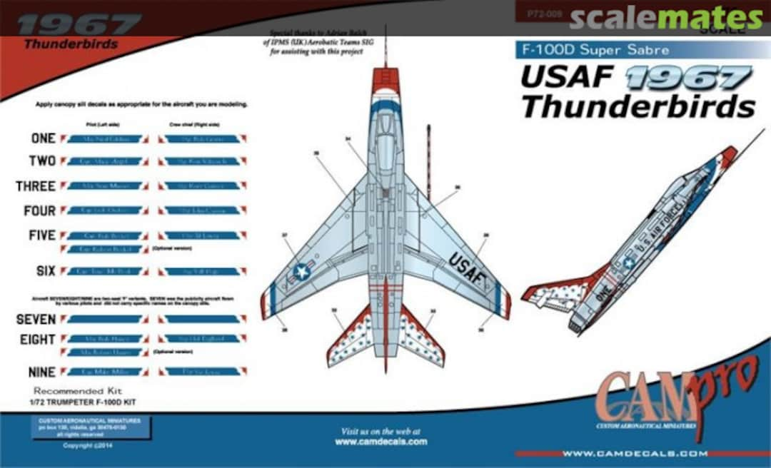 Boxart Pro Decals - F-100D Super Sabre USAF Thunderbirds 1967 P72009 CAM