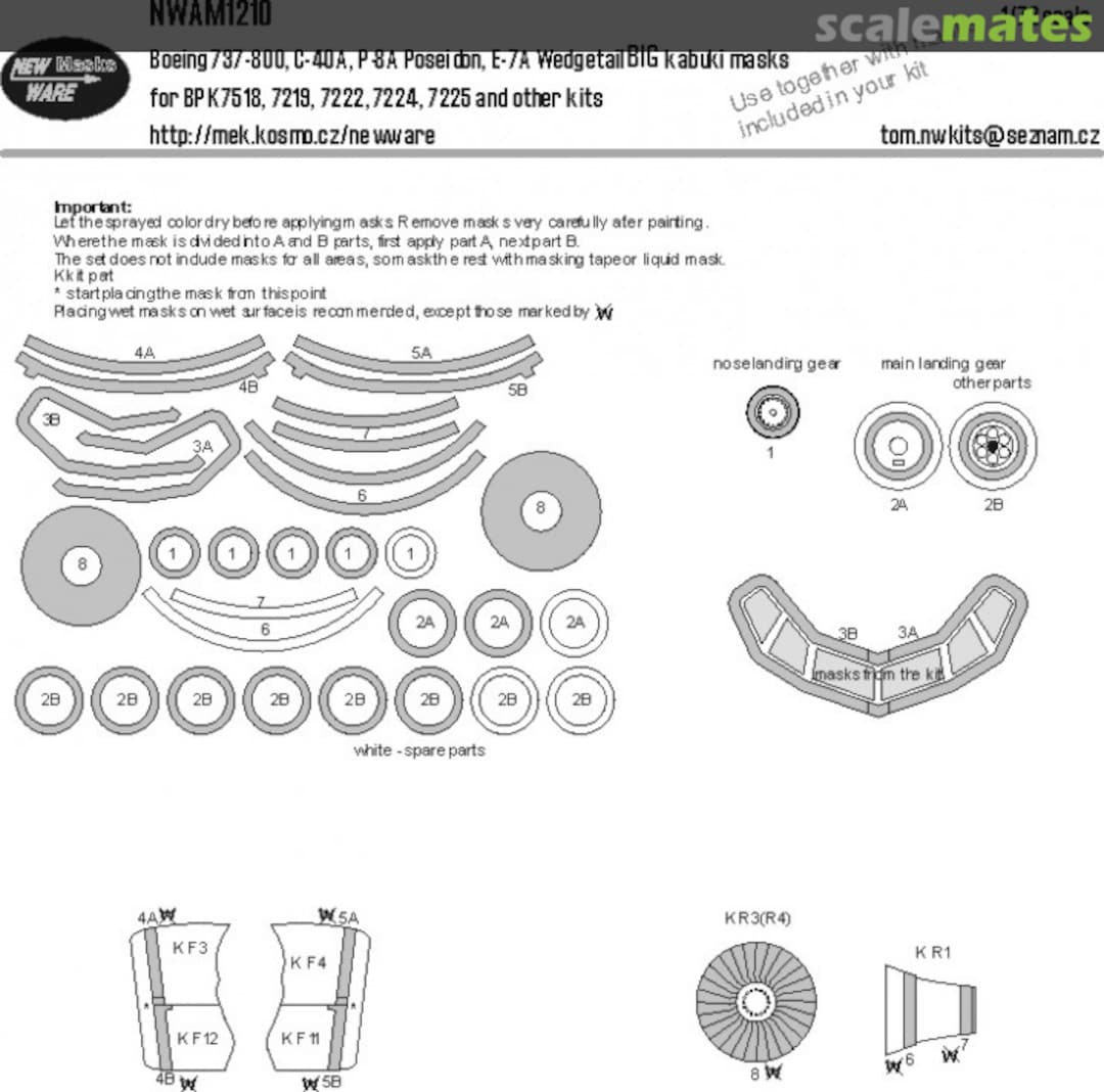 Boxart Boeing 737-800, C-40A, P-8A Poseidon, E-7A Wedgetail BIG kabuki masks NWAM1210 New Ware