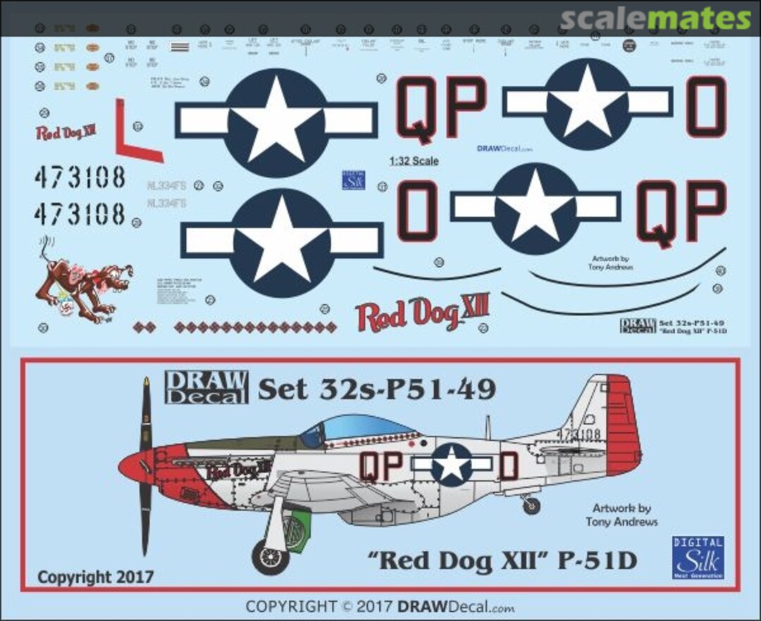 Boxart P-51D "Red Dog XII" 32-P51-49 Draw Decal