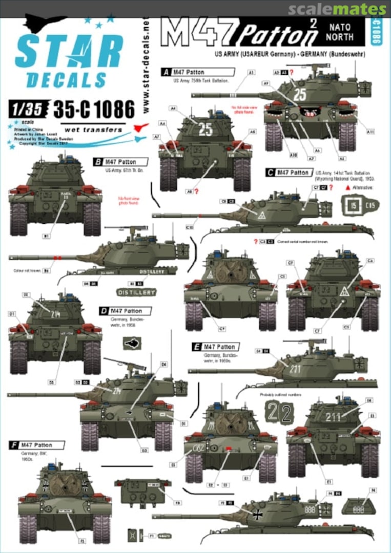 Boxart M47 Patton # 2. Nato North 35-C1086 Star Decals