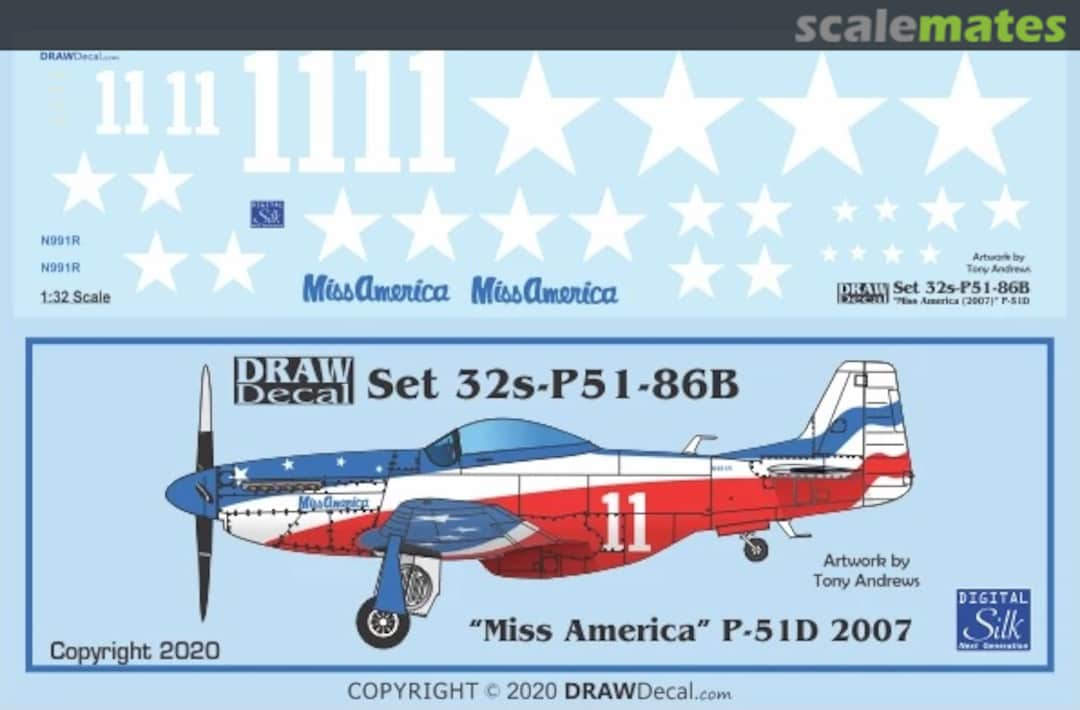 Boxart “Miss America” 2007 P-51D 32-P51-86B Draw Decal