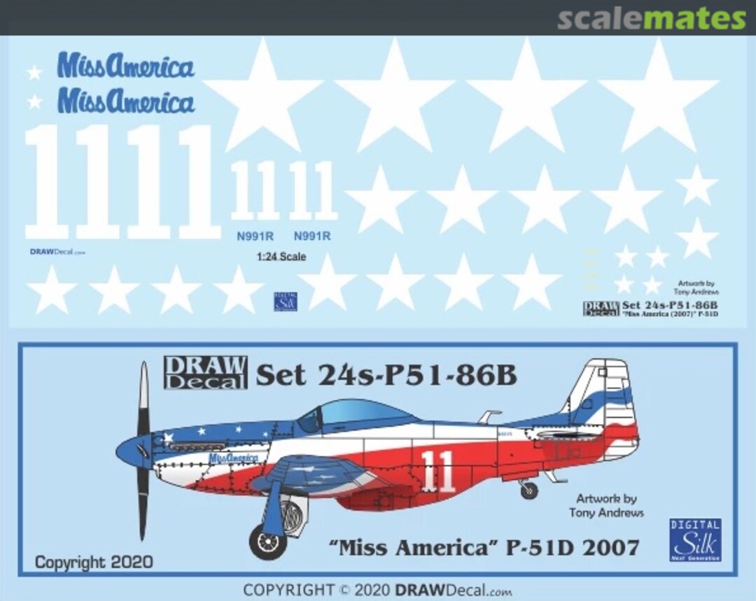 Boxart “Miss America” 2007 P-51D 24-P51-86B Draw Decal