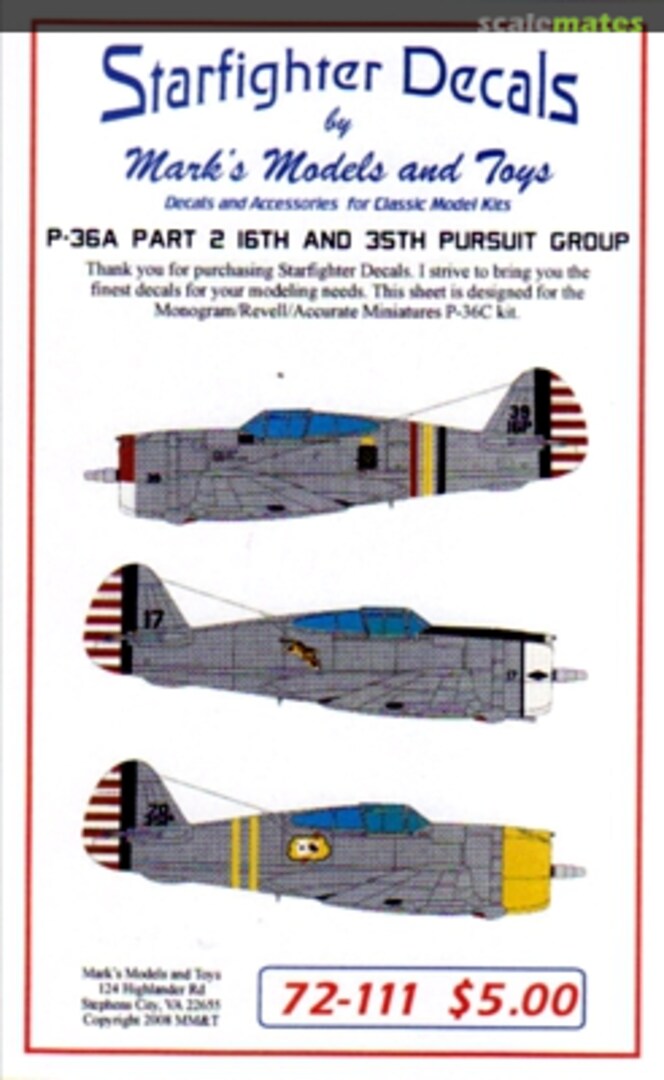 Boxart P-36A Part 2 72-111 Starfighter Decals