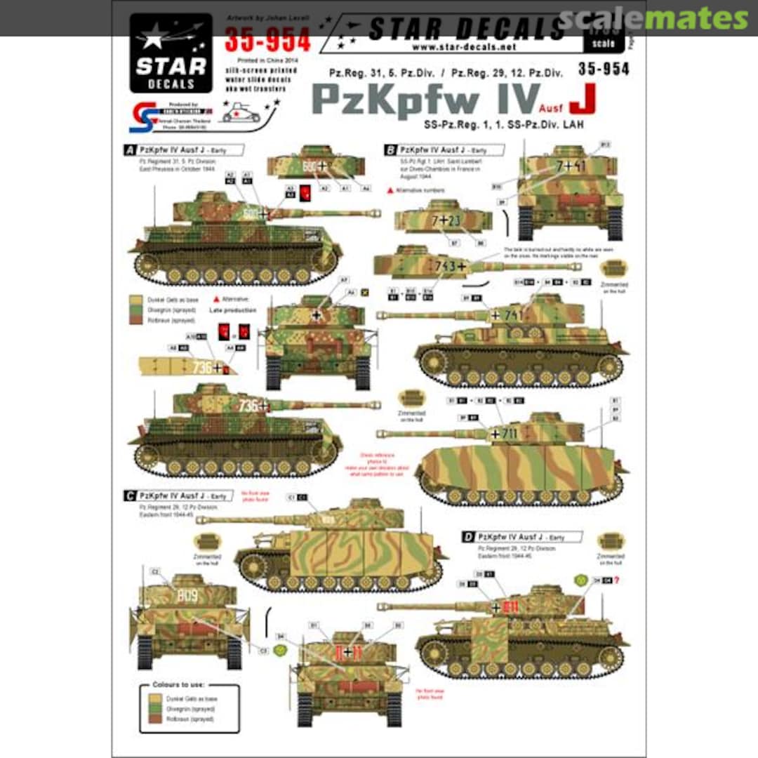 Boxart PzKpfw IV Ausf J. 35-954 Star Decals