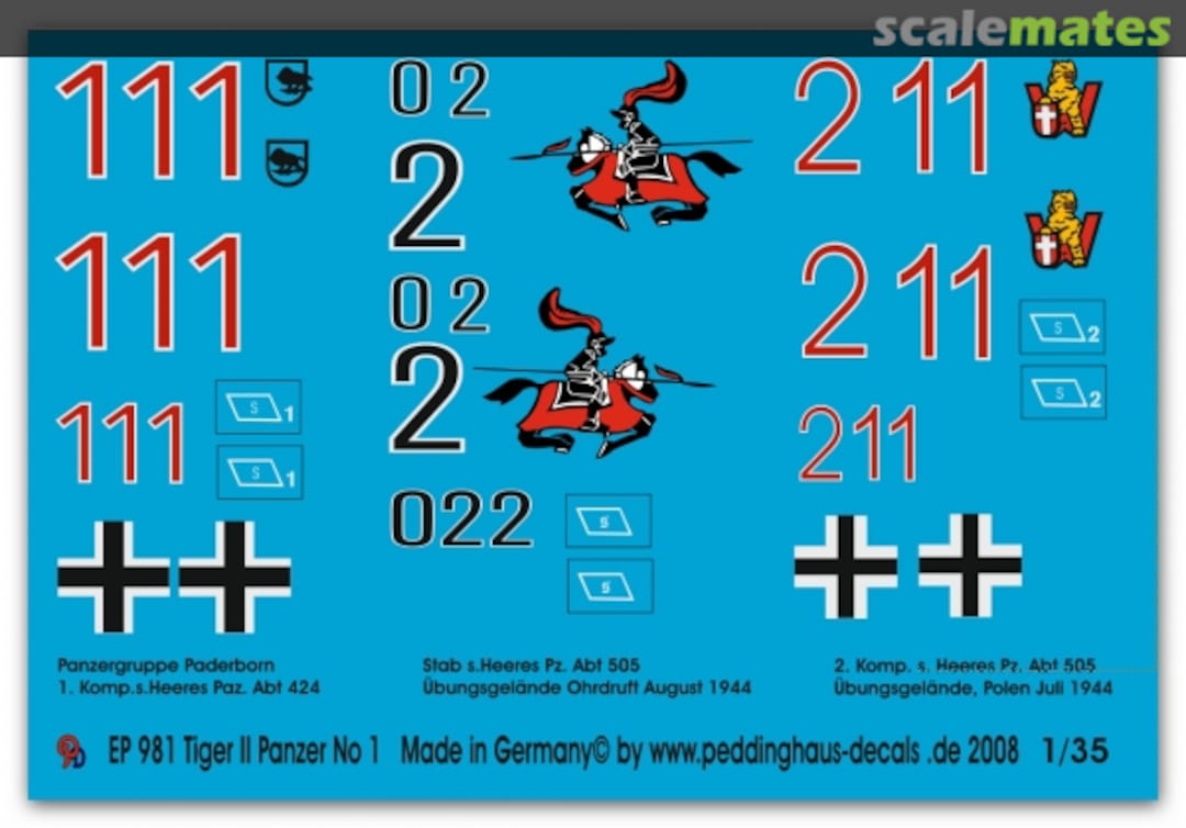 Boxart King Tiger Markings No. 1 EP 981 Peddinghaus-Decals