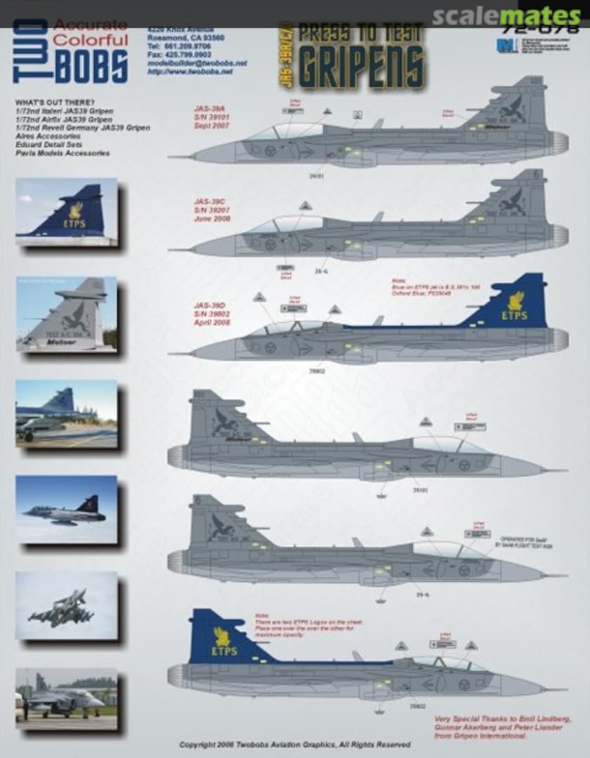 Boxart JAS-39A/C/D 72-078 TwoBobs Aviation Graphics