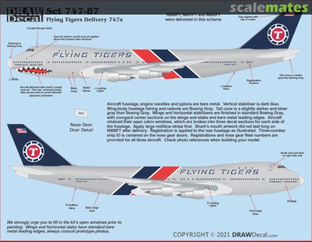 Boxart Flying Tigers 747-200Combi Delivery Scheme 44s-747-87 Draw Decal