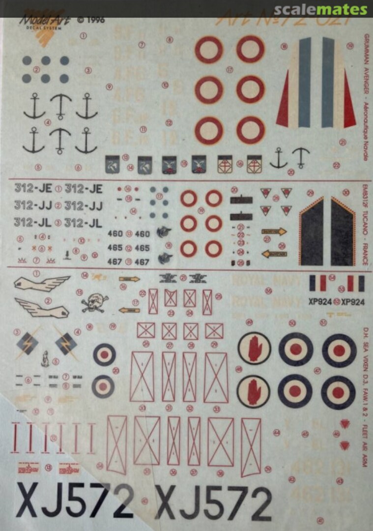 Contents Grumman Avenger, Embraer 312F Tucano, Sea Vixen Mk.1 72/021 Model Art Decal System