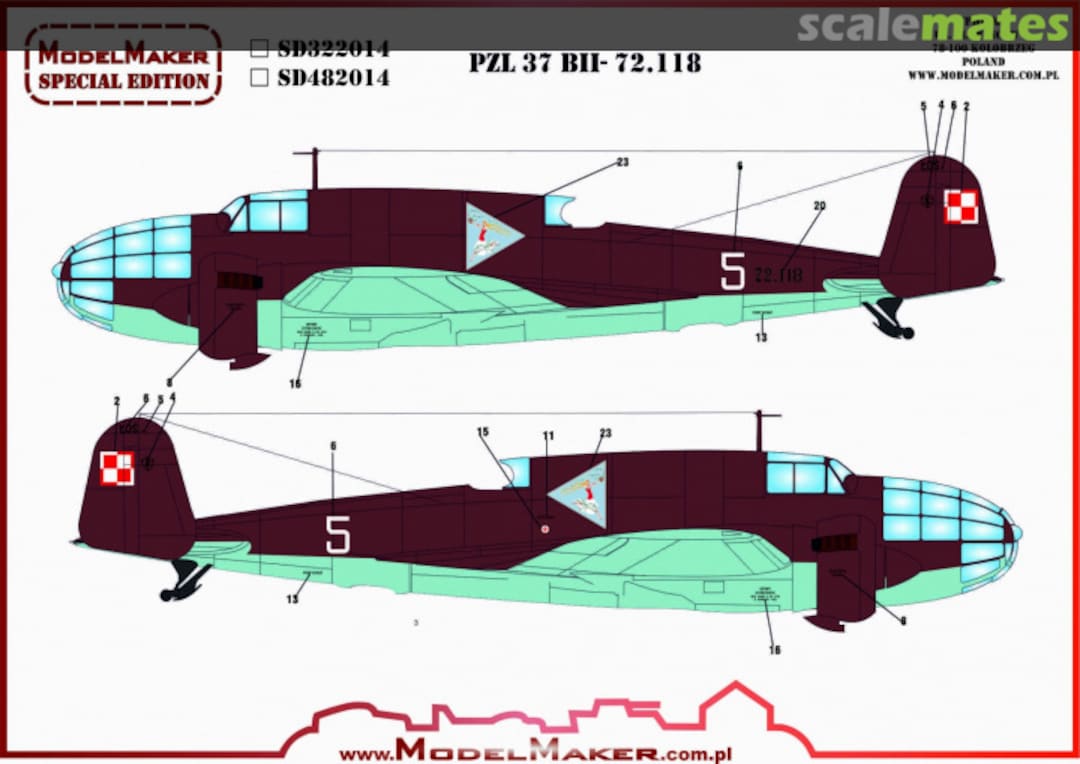 Boxart PZL-37 BII 72.118 SD482014 ModelMaker