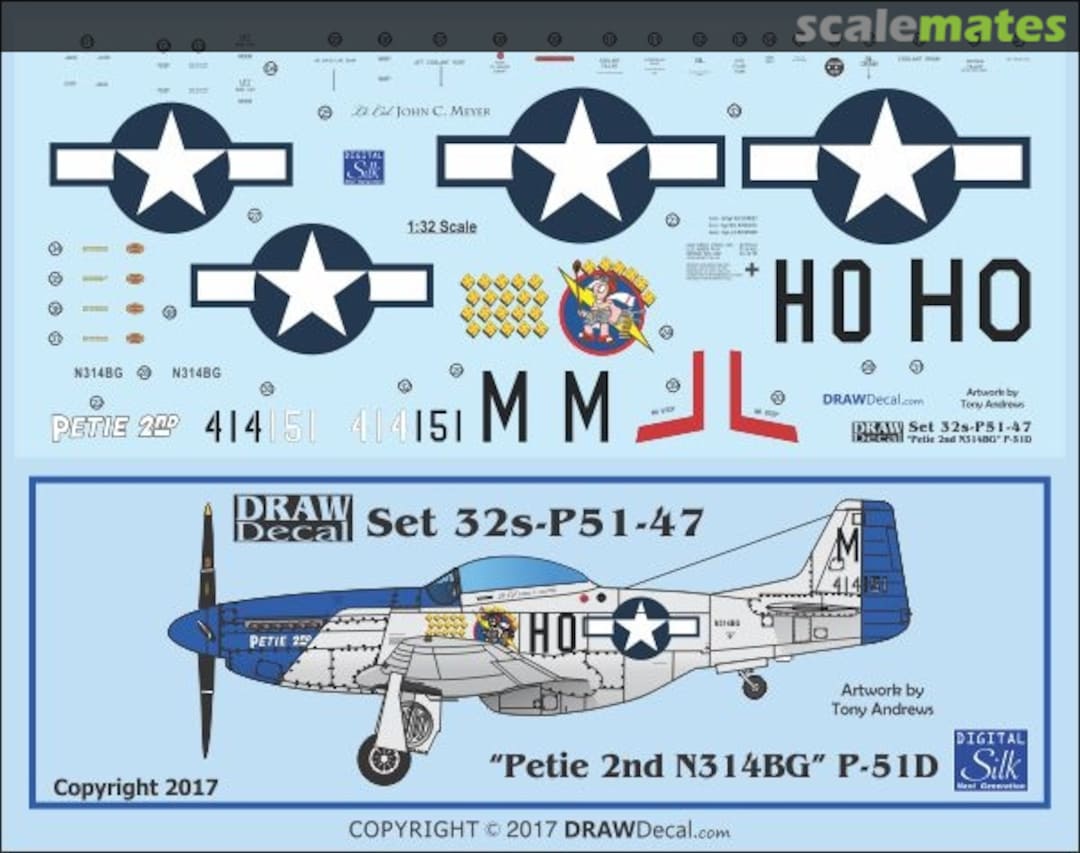 Boxart P-51D "Petie 2nd" N314BG 32-P51-47 Draw Decal