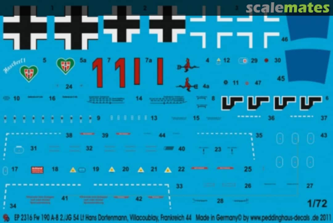 Boxart Fw 190 A-8 2./JG 54 Lt Hans Dortenmann, Frankreich, Villacoublay, Juni 44 EP 2316 Peddinghaus-Decals