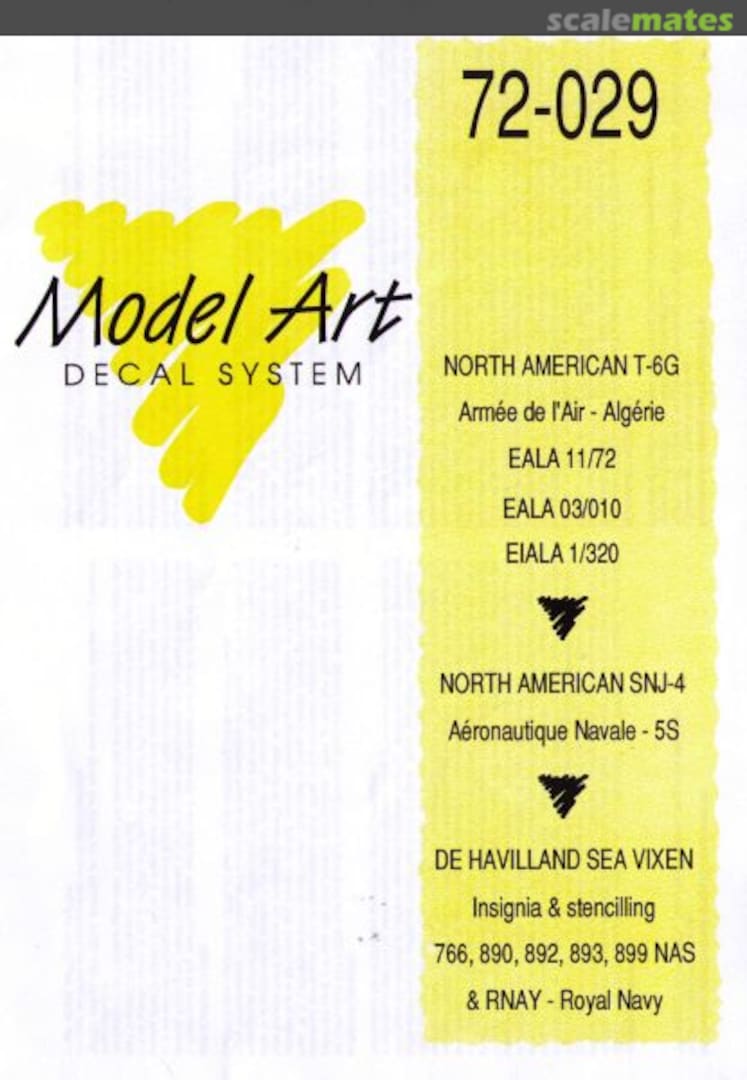 Boxart North American T-6G, North American SNJ-4; De Havilland Sea Vixen 72/029 Model Art Decal System