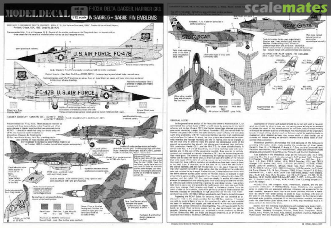 Contents F-102A Delta Dagger, Harrier GR.1. & Sabre 6 + Sabre Fin Emblems 11 Modeldecal