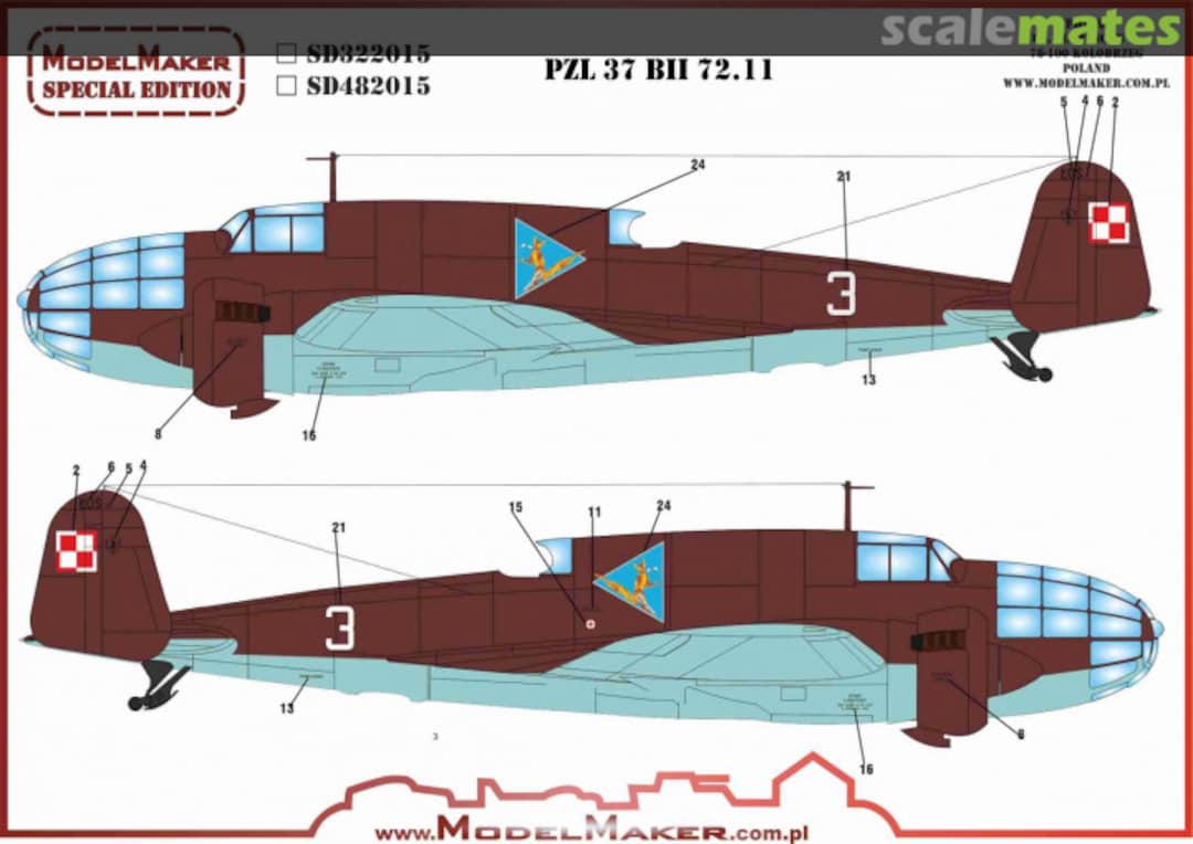 Boxart PZL-37 BII 72.11 SD482015 ModelMaker
